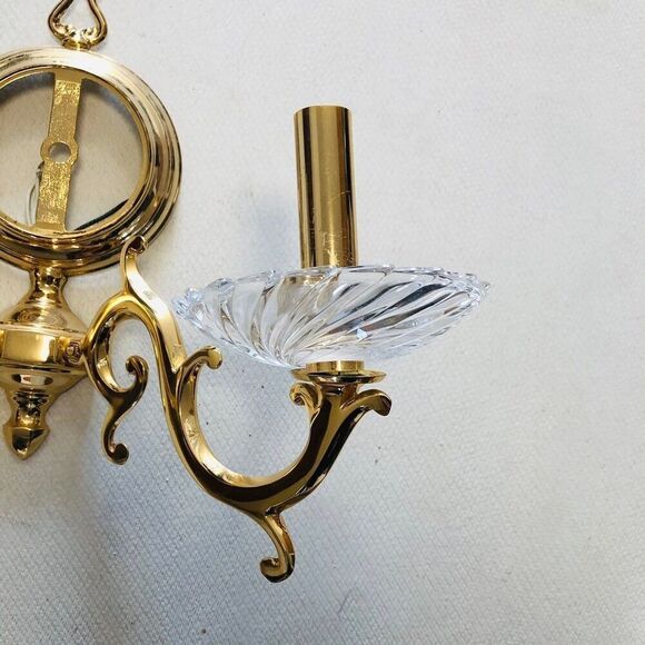 Vintage Elegant Solid Brass  Wall Sconce with Crystal Rosette - Picture 4 of 8